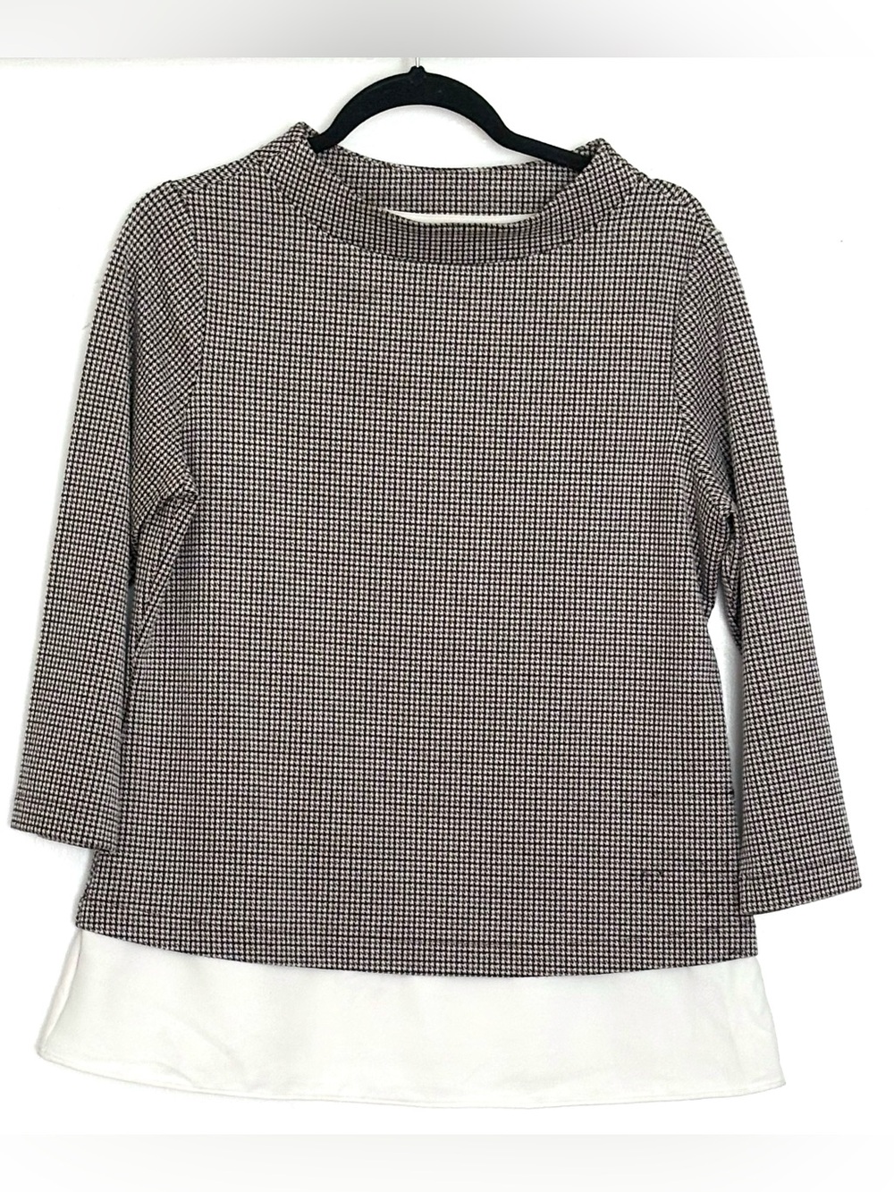 Ann Taylor Houndstooth Mixed-Media Layered Pullover Top Size M
